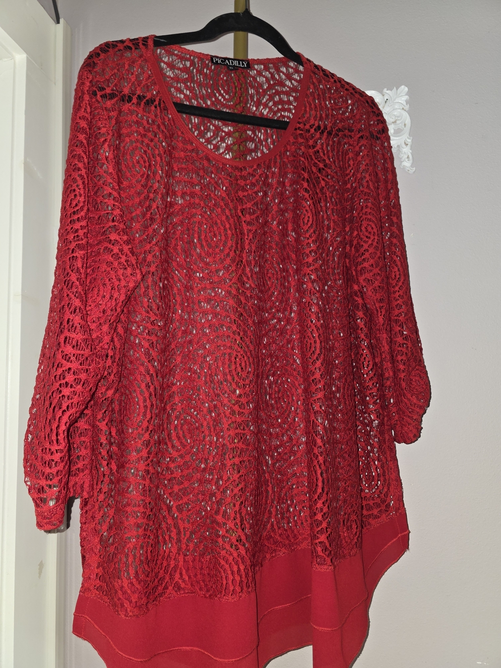 Red Crochet Knit Women's Top